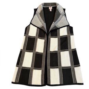 Chico’s Black & White Plaid Open-Front‎ Sweater Vest | Size 0 (Women’s Medium)